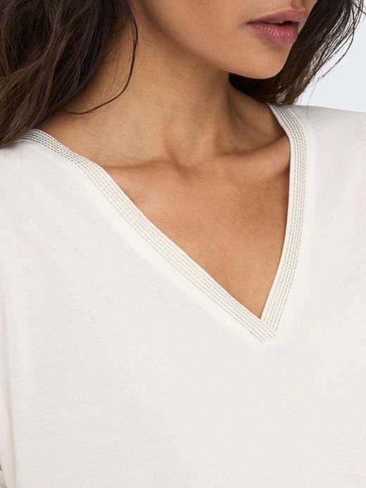 Camiseta s/m de cuello pico repuntes Only Cloud Dancer