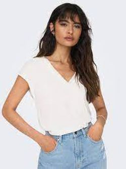 Camiseta s/m de cuello pico repuntes Only Cloud Dancer