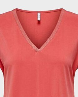 Camiseta s/m de cuello pico repuntes Only Coral