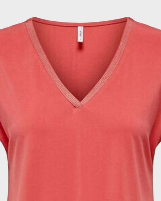 Camiseta s/m de cuello pico repuntes Only Coral