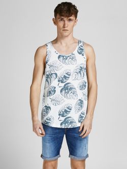 Camiseta tirantes con estampado hojas tropicales Jack & Jones Cloud Dancer