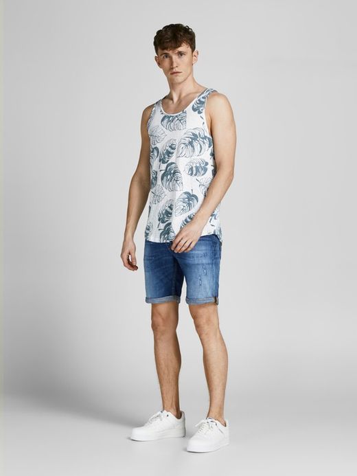 Camiseta tirantes con estampado hojas tropicales Jack & Jones Cloud Dancer