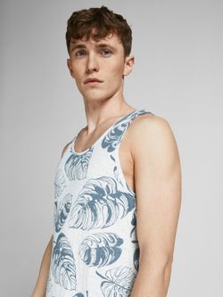 Camiseta tirantes con estampado hojas tropicales Jack & Jones Cloud Dancer