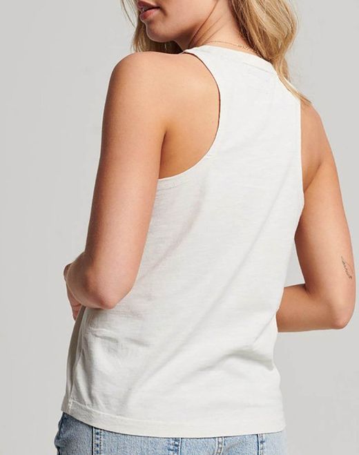 Camiseta tirantes con print branding Superdry Off White