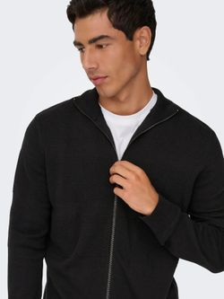 Cardigan con cremallera de punto granulado Only & Sons Black