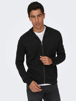 Cardigan con cremallera de punto granulado Only & Sons Black