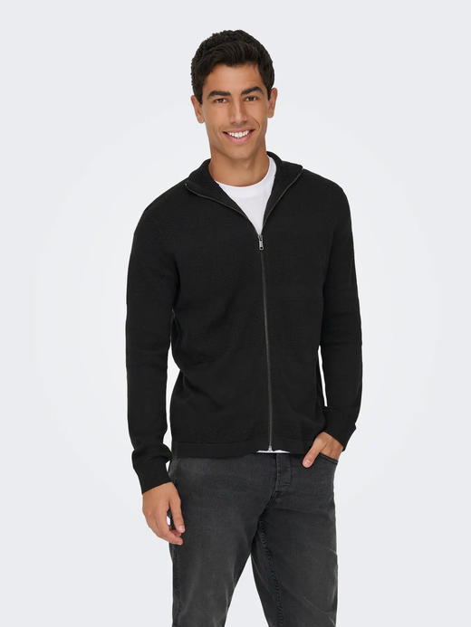 Cardigan con cremallera de punto granulado Only & Sons Black
