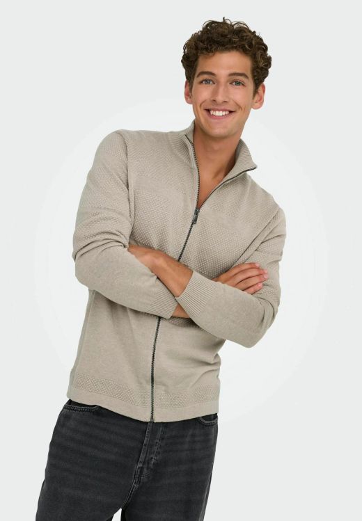Cardigan con cremallera de punto granulado Only & Sons Silver