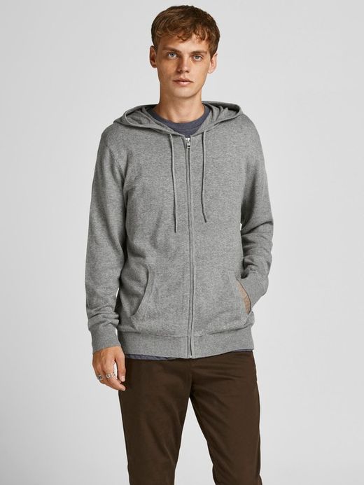 Cardigan con cremallera y capucha Jack & Jones Grey Melange