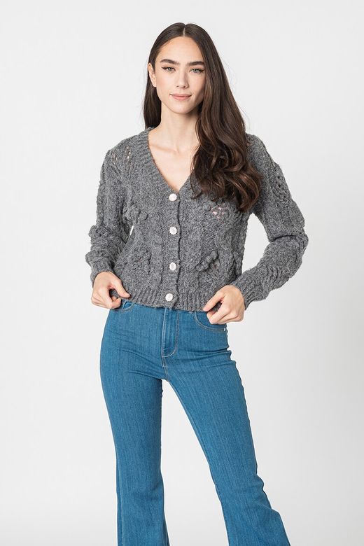 Cardigan corto trenzas con botones nécar Jdy Dark Grey Mela