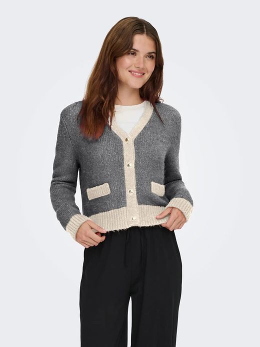 Cardigan de punto con detalles contrastados Only Medium Grey