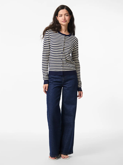 Cardigan de punto con rayas horizontales Pieces Maritime Blue