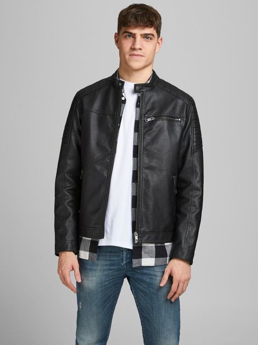 Cazadora polipiel con cremallera Jack & Jones Black