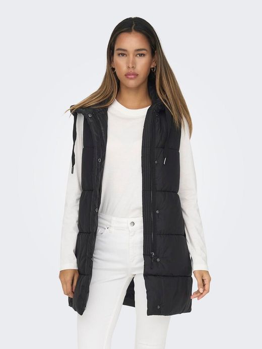 Chaleco 3/4 alcochado con capucha Only Black