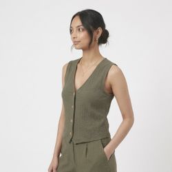 Chaleco con botones de cuello V Only Olive Night