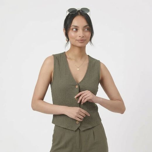 Chaleco con botones de cuello V Only Olive Night