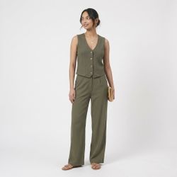 Chaleco con botones de cuello V Only Olive Night