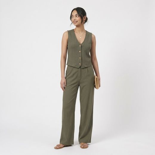 Chaleco con botones de cuello V Only Olive Night