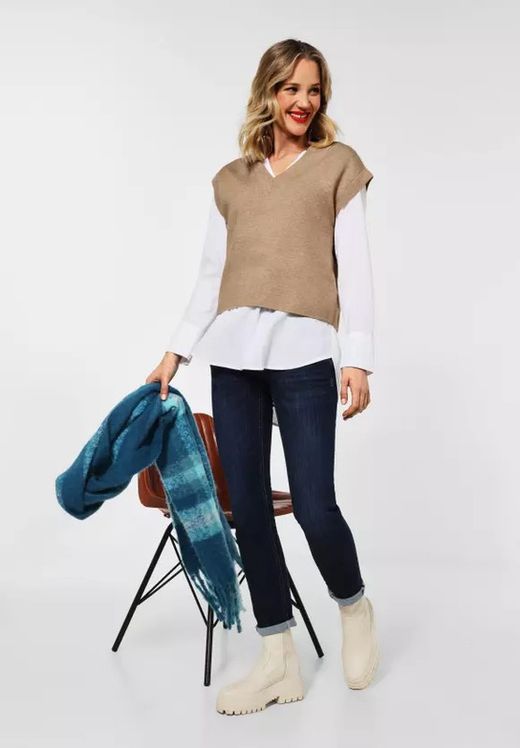 Chaleco de punto con cuello pico Street One Sand