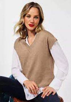 Chaleco de punto con cuello pico Street One Sand