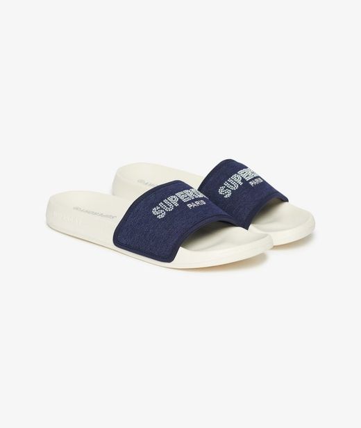 Chancla de pala con letras branding brillantes Superdry Off White