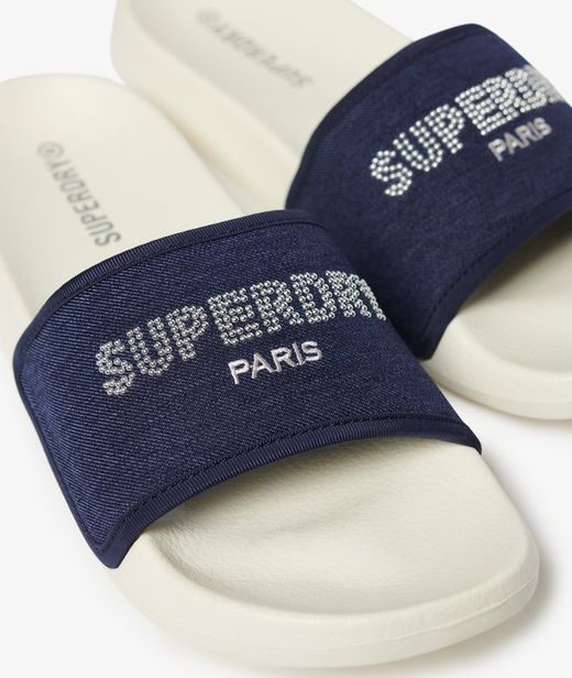 Chancla de pala con letras branding brillantes Superdry Off White