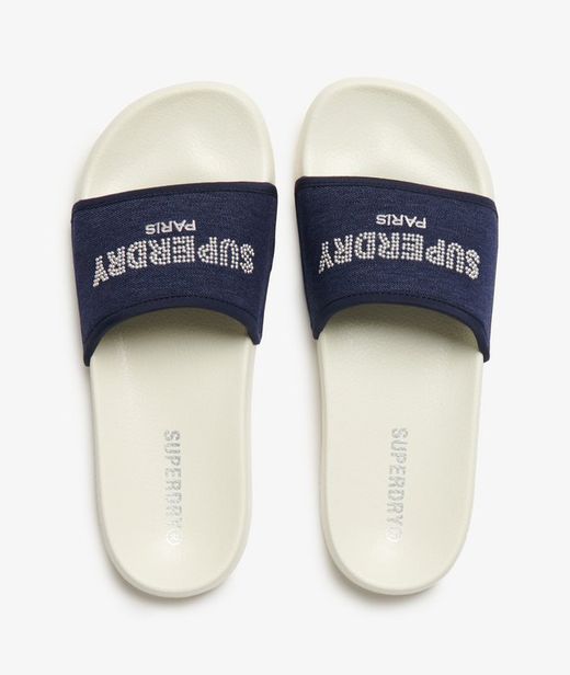 Chancla de pala con letras branding brillantes Superdry Off White