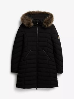 Chaqueta 3/4 alcochada con capucha con pelo Superdry Black