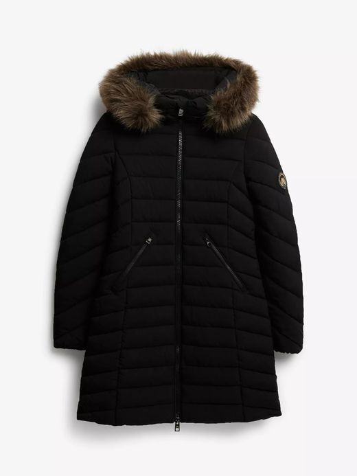 Chaqueta 3/4 alcochada con capucha con pelo Superdry Black