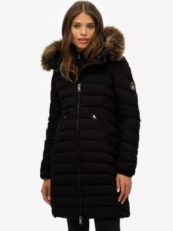 Chaqueta 3/4 alcochada con capucha con pelo Superdry Black