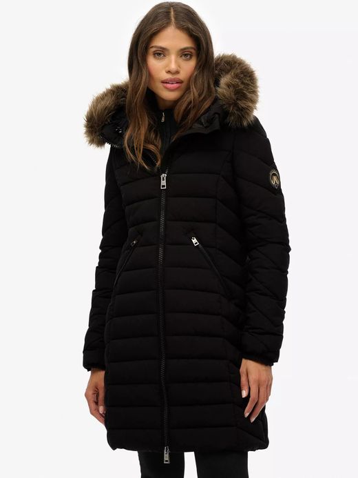 Chaqueta 3/4 alcochada con capucha con pelo Superdry Black