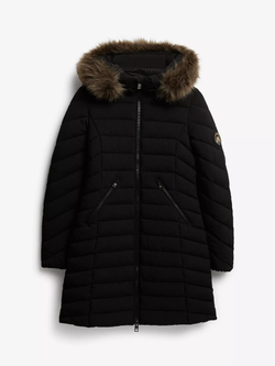 Chaqueta alcochada 3/4 con capucha con pelo Superdry Black