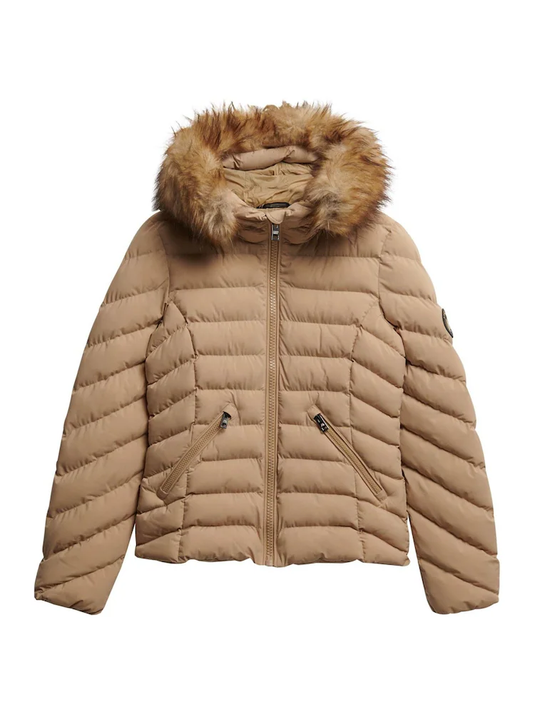 Chaqueta alcochada con capucha con pelo Superdry Beige 4XL