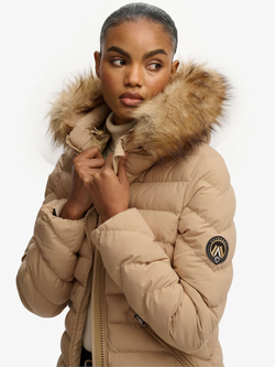 Chaqueta alcochada con capucha con pelo Superdry Beige