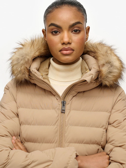 Chaqueta alcochada con capucha con pelo Superdry Beige