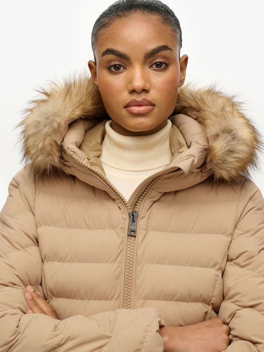 Chaqueta alcochada con capucha con pelo Superdry Beige