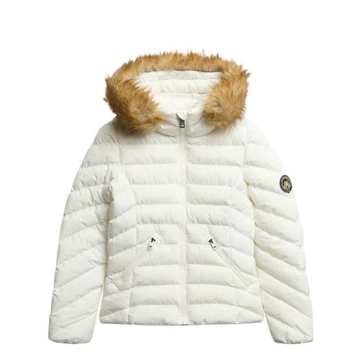Chaqueta alcochada con capucha con pelo Superdry Bright White