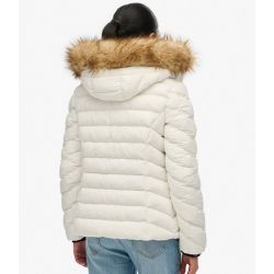 Chaqueta alcochada con capucha con pelo Superdry Bright White