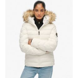 Chaqueta alcochada con capucha con pelo Superdry Bright White