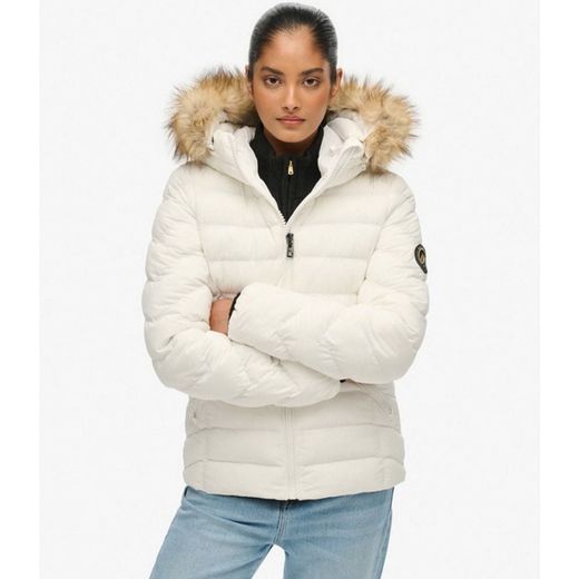 Chaqueta alcochada con capucha con pelo Superdry Bright White