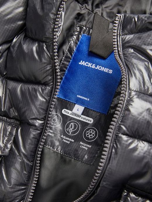 Chaqueta con capucha alcochada con efecto metalizado Jack & Jones Asphalt