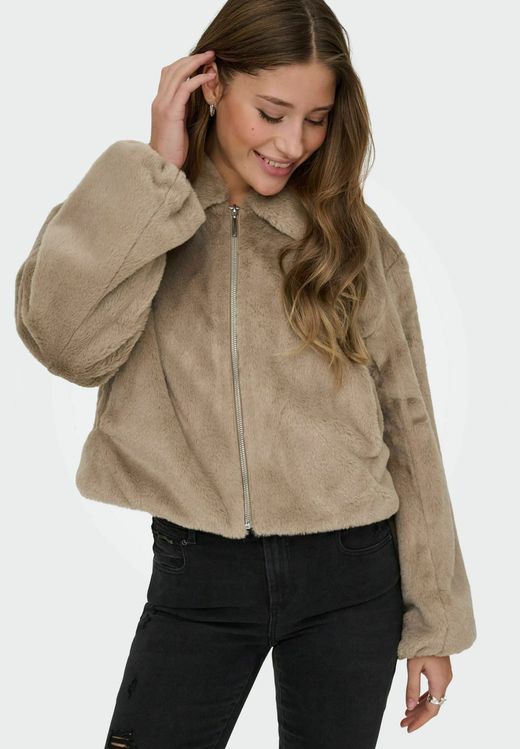 Chaqueta corta con cremallera de pelo Only Silver Mink