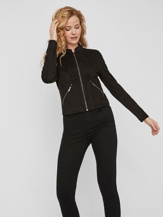 Vero Moda Schwarze Samtjacke mit kurzem Reißverschluss