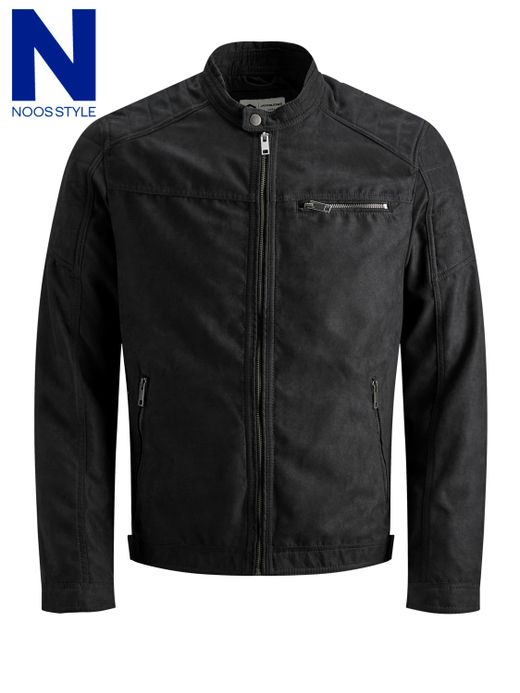 Jack & Jones Jet Giacca da moto in pelle scamosciata con zip nera