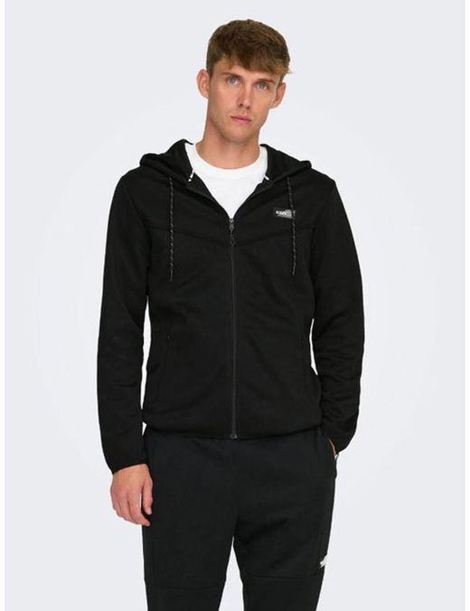 Chaqueta de chándal con cremallera y capucha Only & Sons Black