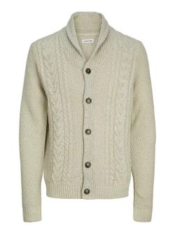 Chaqueta de punto con botones y trenzas Jack & Jones White Melange