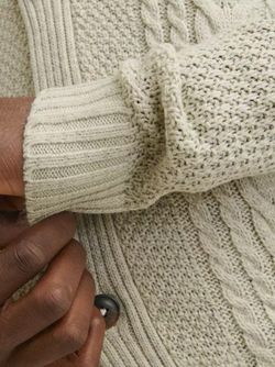 Chaqueta de punto con botones y trenzas Jack & Jones White Melange