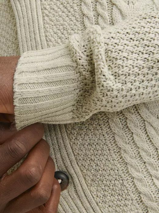 Chaqueta de punto con botones y trenzas Jack & Jones White Melange