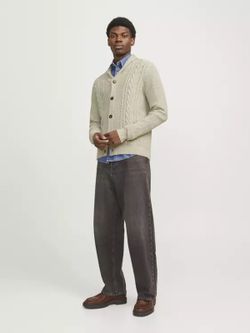 Chaqueta de punto con botones y trenzas Jack & Jones White Melange