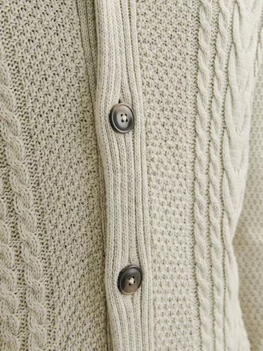 Chaqueta de punto con botones y trenzas Jack & Jones White Melange